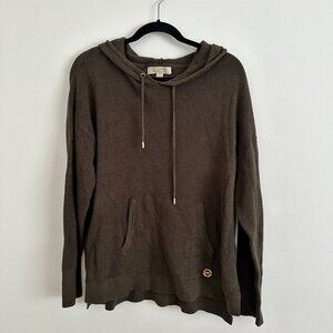 Michael Kors, Dark Army Green Knit Hoodie Sweatshirt, XL
